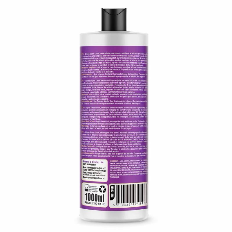 DonaFlora Pack Super Lisos: Champú 1000ml & Mascarilla 1000ml con Aceite de Argán Macadamia y Queratina para Mantenimiento del Alisado