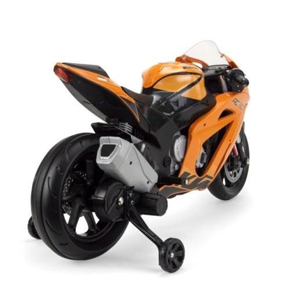 INJUSA Moto Eléctrica KTM para Niños 3-6 Años Batería 12V con Sonidos Ruedas de Goma y Estabilizadoras 6 km/h Color Naranja Fabricada en España