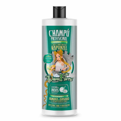 Pack Dona Flora Rapunzel Total: Champú 1000ml + Mascarilla Capilar 1000ml + Tonico Capilar 70ml + Leave-In 500ml - Todos los Tipos de Cabello con Vitaminas, Biotina y Extracto de Castaño de Indias