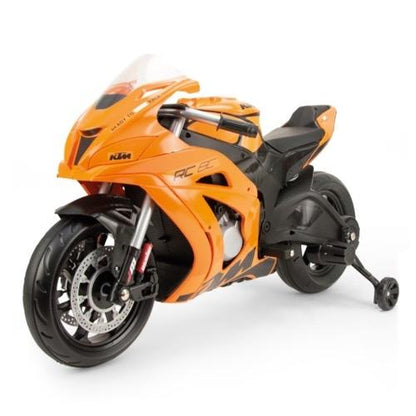 INJUSA Moto Eléctrica KTM para Niños 3-6 Años Batería 12V con Sonidos Ruedas de Goma y Estabilizadoras 6 km/h Color Naranja Fabricada en España