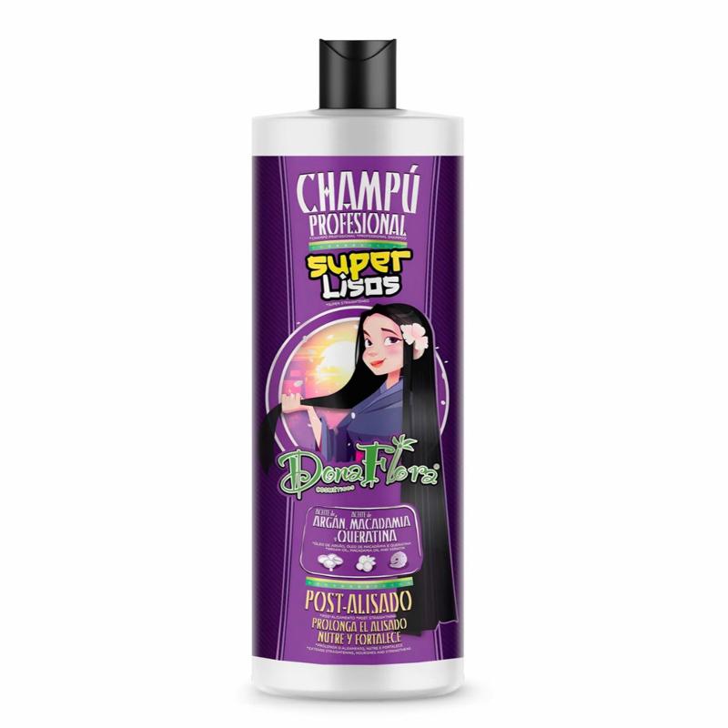 DonaFlora Pack Super Lisos: Champú 1000ml & Mascarilla 1000ml con Aceite de Argán Macadamia y Queratina para Mantenimiento del Alisado