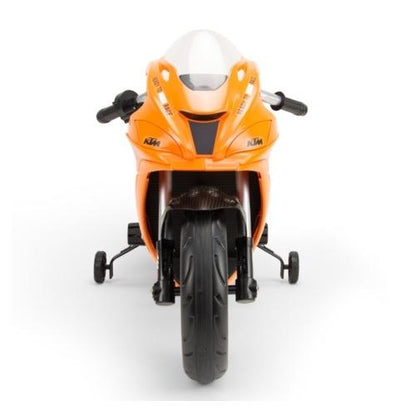 INJUSA Moto Eléctrica KTM para Niños 3-6 Años Batería 12V con Sonidos Ruedas de Goma y Estabilizadoras 6 km/h Color Naranja Fabricada en España