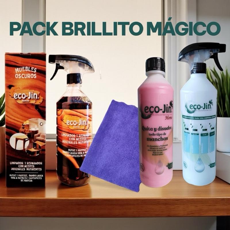 Pack BRILLITO MÁGICO, Eco Óleo a elegir, Eco-Jin a elegir con difusor y Bayeta.