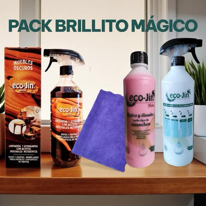 Pack BRILLITO MÁGICO, Eco Óleo a elegir, Eco-Jin a elegir con difusor y Bayeta.