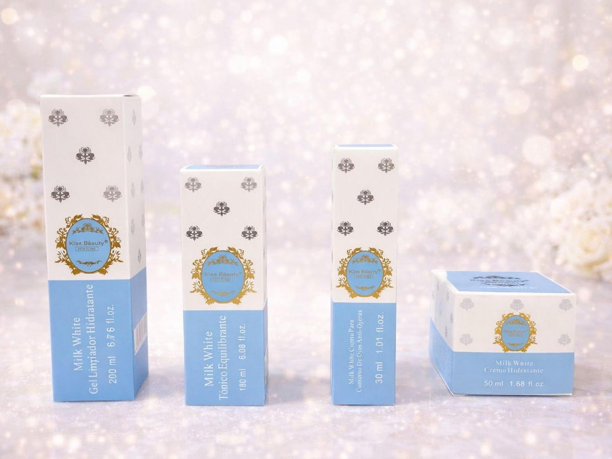 PACK MILK WHITE GEL LIMPIADOR HIDRATANTE, TÓNICO EQUILIBRANTE, CREMA DE OJOS, CREMA FACIAL.