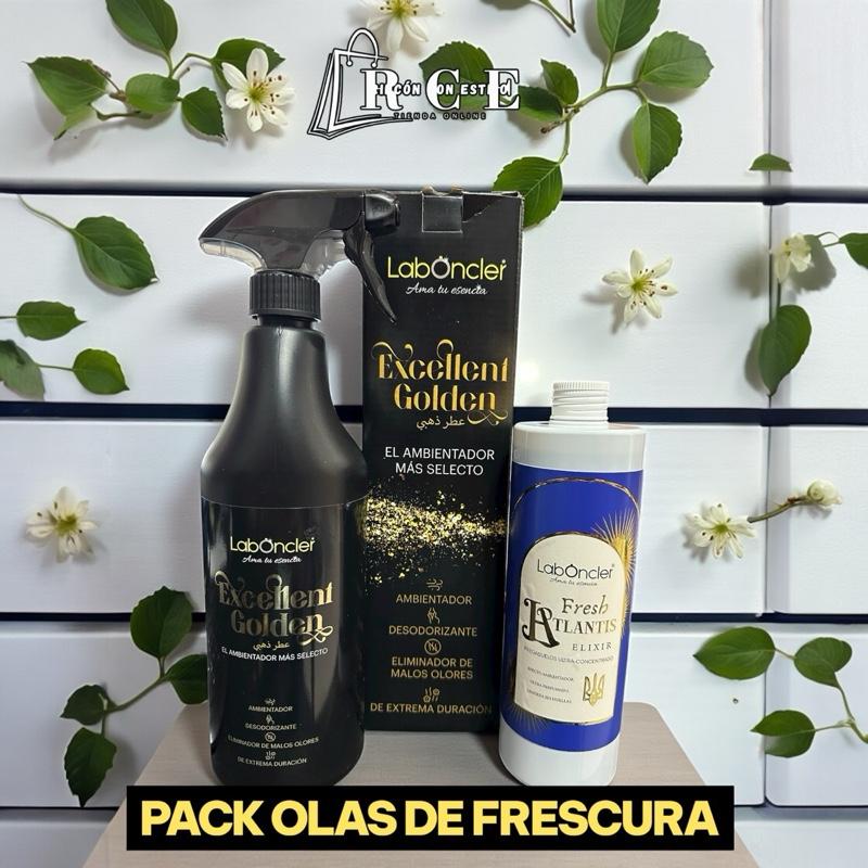 Rincón con Estilo PACK OLAS DE FRESCURA: Ambientador EXCELLENT GOLDEN 750ml + Fregasuevos A Elegir, Desodorizante de Duración Extrema