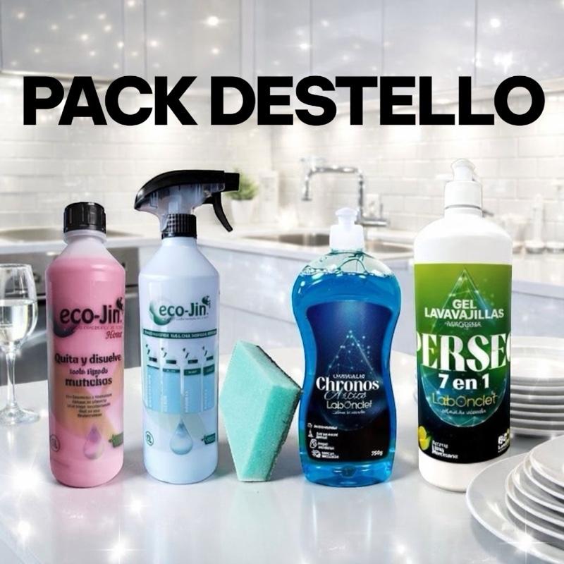 Pack Destello Estropajo con Esponja de Regalo Incluye Eco Jin, Chronos y Gel Perseo para Limpieza Eficiente