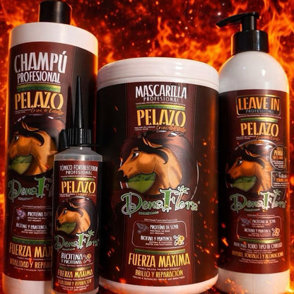 Dona Flora Pack Pelazo Profesional con Champú 1000ml Tónico 60ml Mascarilla 1000ml y Leave-in 500ml para Cuidado Integral del Cabello