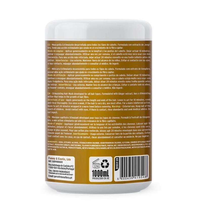 DonaFlora Pack Jengibre Champú 1000ml & Mascarilla 1000ml Estimulante Limpieza Profunda Activa Crecimiento Capilar