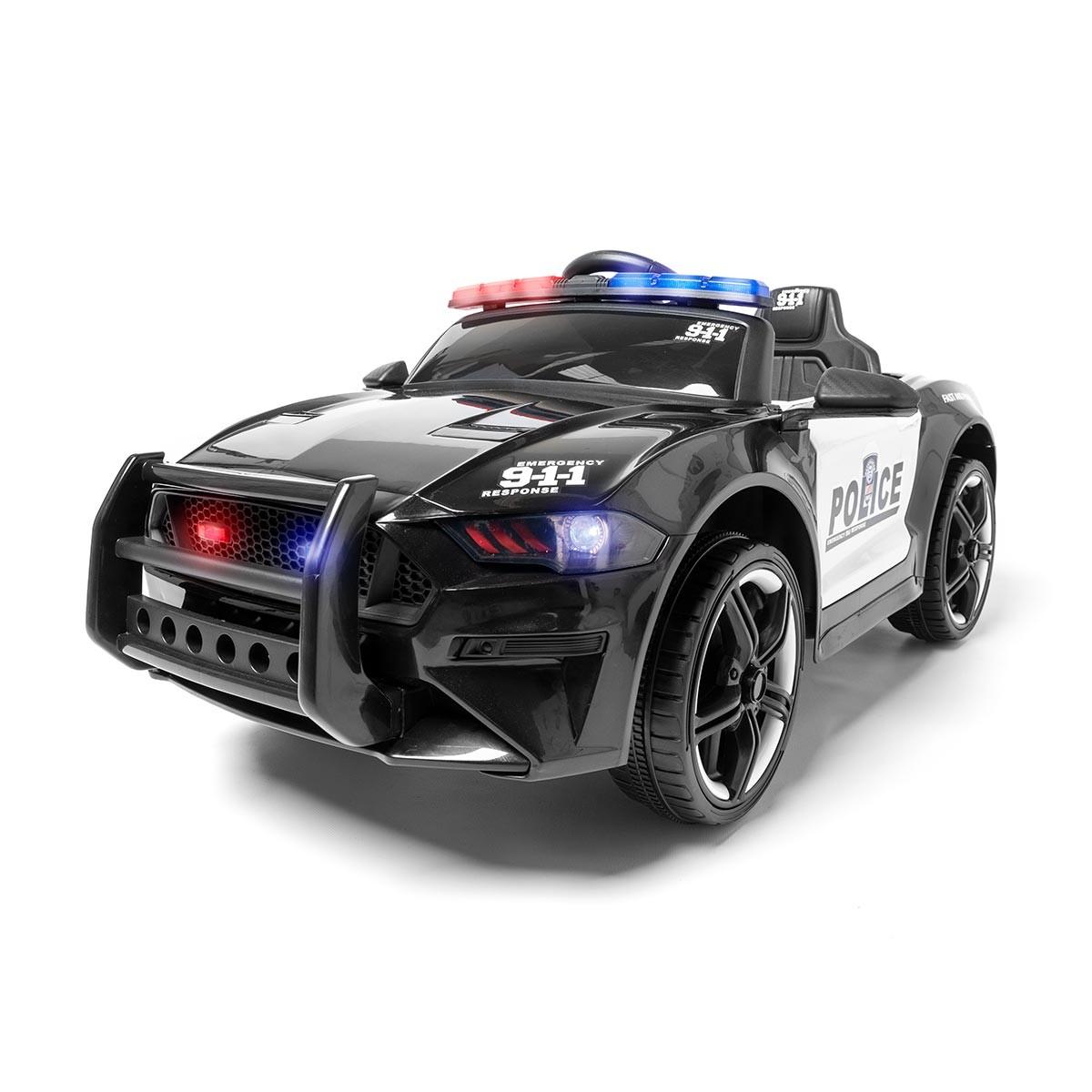 Coche Policía 12V con Mando para Adultos Modelo Policía 4.5AH 2 Motores 25W 6km/h MP3 Luces LED y Megáfono