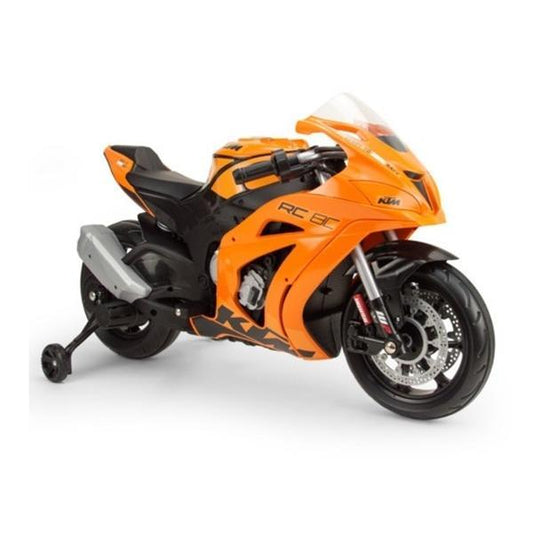 INJUSA Moto Eléctrica KTM para Niños 3-6 Años Batería 12V con Sonidos Ruedas de Goma y Estabilizadoras 6 km/h Color Naranja Fabricada en España