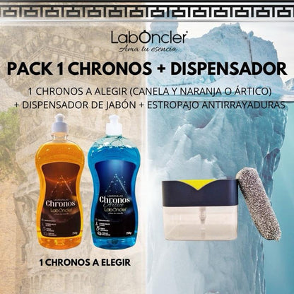 PACK CHRONOS+DISPENSADOR JABON CON ESPONJA ANTIRRAYADURAS (1 Chronos a elegir)