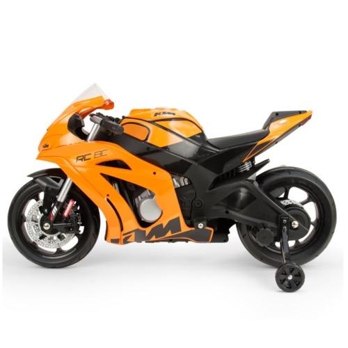 INJUSA Moto Eléctrica KTM para Niños 3-6 Años Batería 12V con Sonidos Ruedas de Goma y Estabilizadoras 6 km/h Color Naranja Fabricada en España
