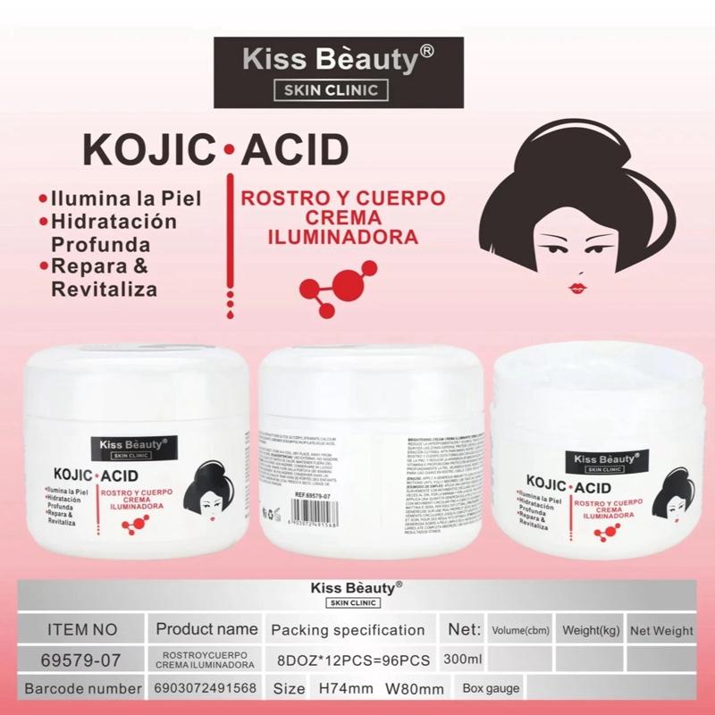 Kiss Beauty KOJIC ACID Rostro y Cuerpo Crema Iluminadora 300ml para Iluminar Hidratar y Revitalizar la Piel